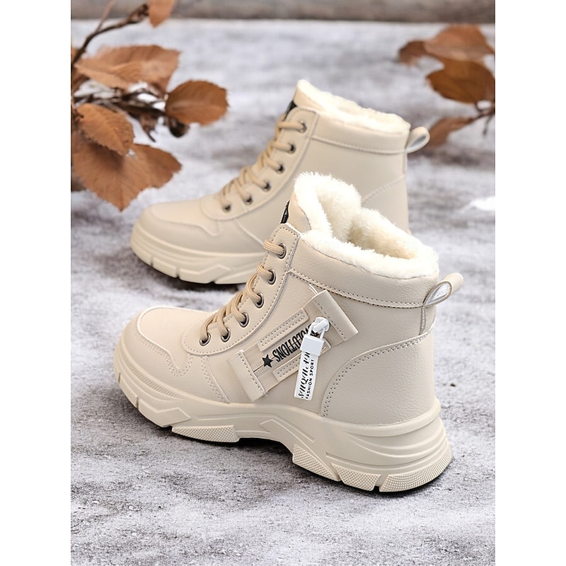 Women's Lace-Up Ankle Boots with Warm Fur Lining – Stylish Beige Winter Boots for Outdoor Cold Weather Comfort3