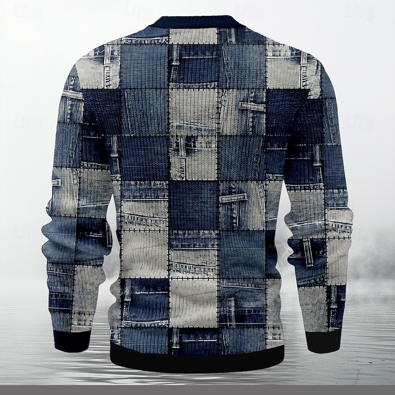 Men's Ugly Christmas Sweater Pullover Sweater Jumper Knitwear Ribbed Knit Regular Tops Knitted Santa Claus Crew Neck Party Evening Wear Clothing Apparel Drop Shoulder Fall & Winter Blue S M L2