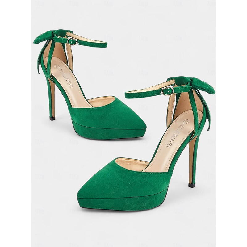 Elegant Women's Platform Stiletto Heels with Ankle Strap and Bow Accent - Perfect for Formal Events