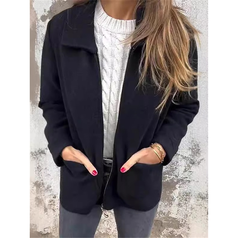 Women's Winter Jacket Outdoor Street Daily Wear Fall Winter Short Coat Regular Fit Thermal Warm Breathable Stylish Casual Jacket Long Sleeve Plain with Pockets Full Zip Black Red Apricot4