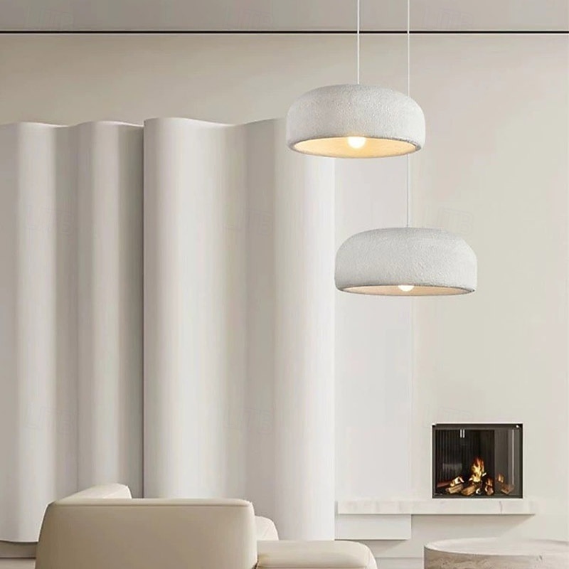 Wabi-sabi Dome Taupe White Resin Pendant Light Faux Concrete Pendant Light Hanging Lamp Height Adjustable 40/60cm 85-265V4