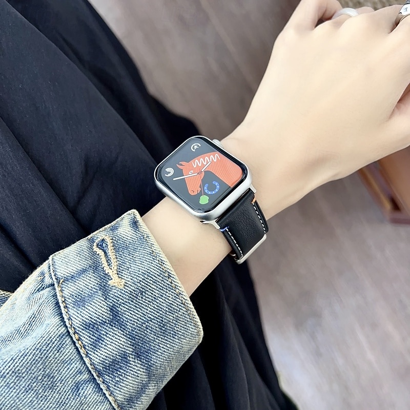 Leather Band Compatible with Apple Watch band 38mm 40mm 41mm 42mm 44mm 45mm 49mm Women Magnetic Clasp Adjustable Genuine Leather Strap Replacement Wristband for iwatch Ultra 2 Series 9 8 7 SE 6 5 4 32