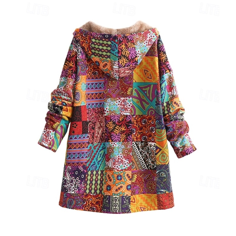 Women's Coat Outdoor Daily Wear Fall Winter Long Coat Loose Fit Thermal Warm Breathable Stylish Casual Jacket Long Sleeve Floral Leaf with Pockets Yellow Pink Blue2