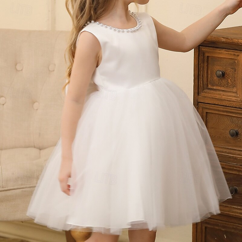 Kids Girls' Party Dress Solid Color Sleeveless Wedding Special Occasion Backless Zipper Tie Knot Adorable Sweet Polyester Knee-length Party Dress Summer Spring Fall 3-13 Years White Champagne Pink4