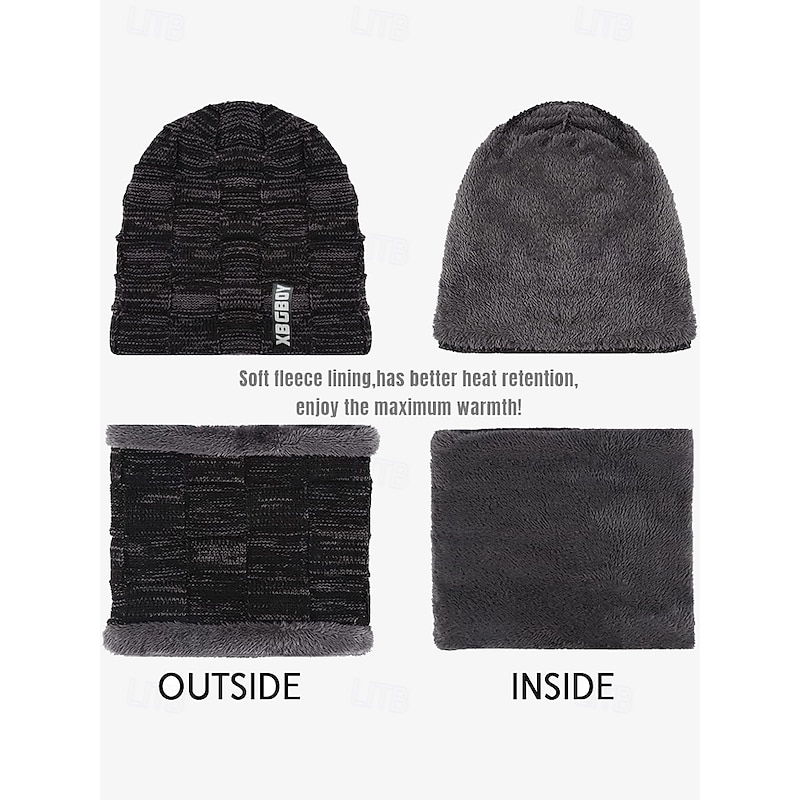 Men's Winter Knitted Beanie Hat & Scarf Set – Warm Fleece Lining, Stylish Casual Design for Cold Weather Comfort3