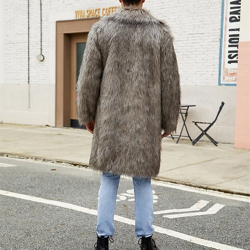 Men's Winter Jacket Fleece Jacket Faux Fur Coat Daily Vacation Thermal Warm Pocket Fleece Fall & Winter Leopard Print Fashion Streetwear Lapel Long White Brown Light Grey Jacket4