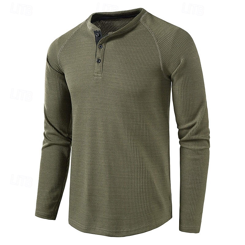 Men's T shirt Waffle Henley Shirt Henley Shirt Tee Top Long Sleeve Shirt Plain Henley Street Vacation Long Sleeve Knitting Clothing Apparel Fashion Designer Basic2