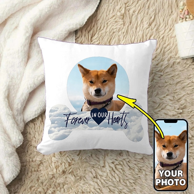 Custom Pillow Cover Pet Photo Memorial Throw Pillow Sympathy Gift Personalized Memorial Gifts Forever in Our Hearts