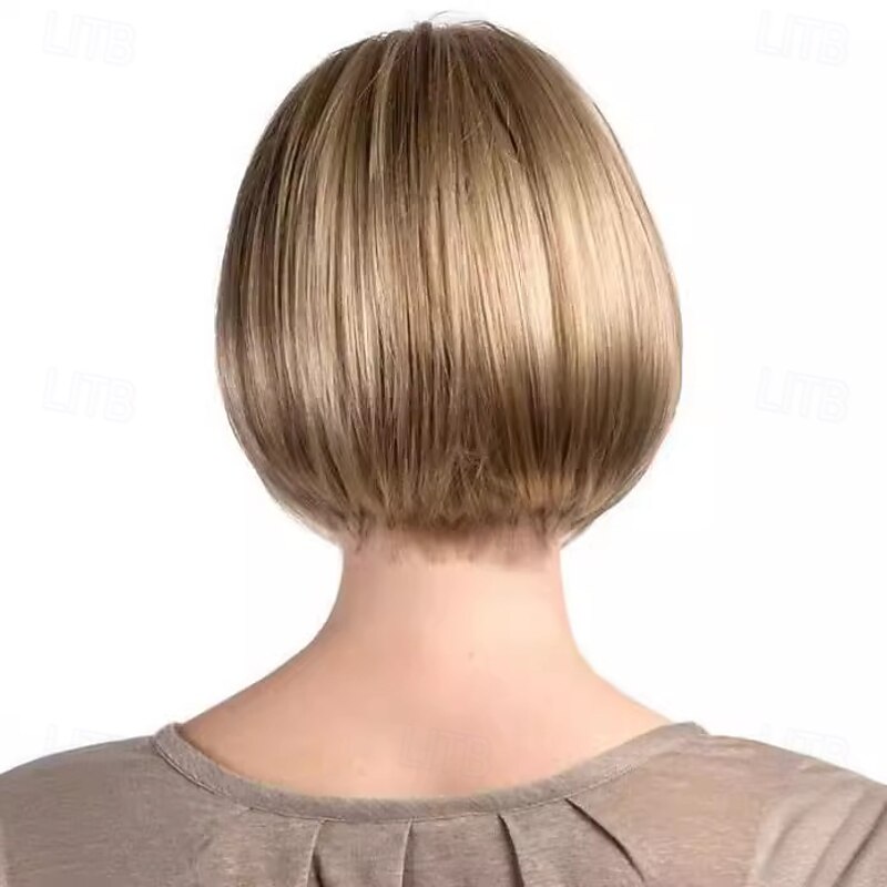 Blonde Bob Wig - Short Blonde Straight Bob Wigs with Bangs for Women, Colorful Short Hair Wig, Cute Synthetic Wig for Cosplay, Daily4