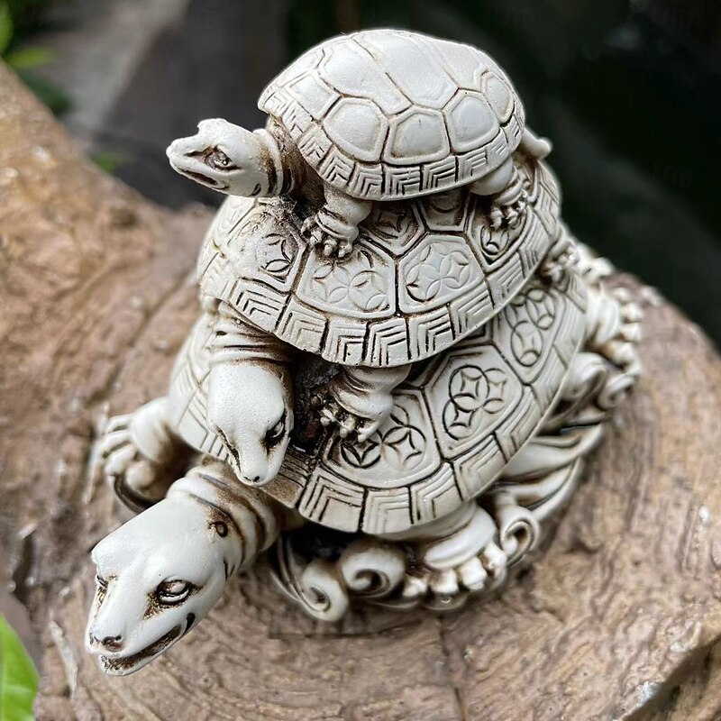 Golden Resin Feng Shui Three Tier Tortoise Statue, Three Generation Turtle Art Sculpture Model, Symbol For Longevity And Protection, Home Decoration2