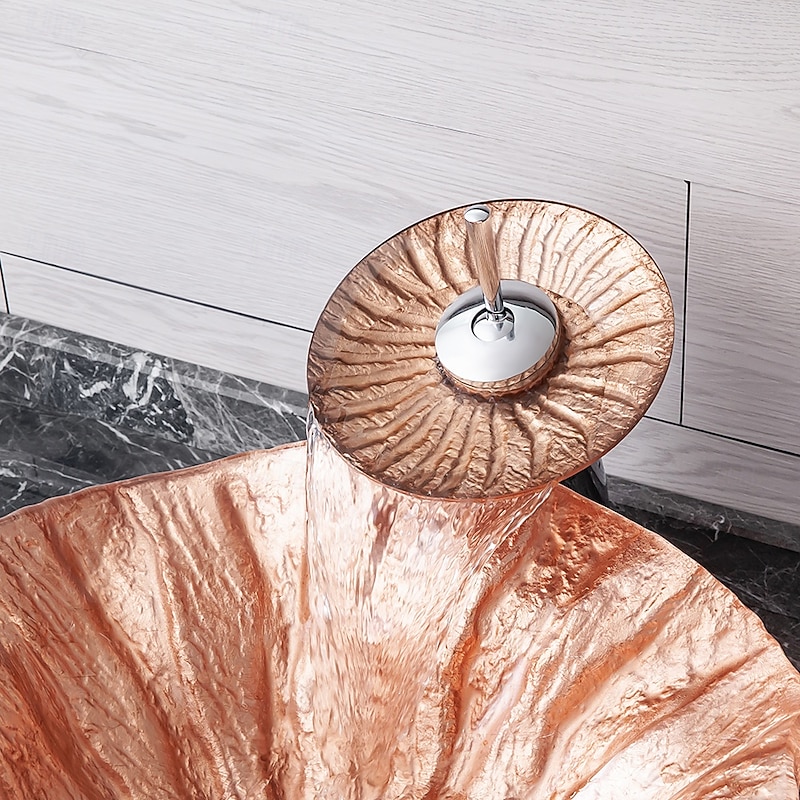 Bathroom Sink Bowl Coral Shell Wash Basin Pop Up Sink Waste Tempered Glass Countertop Basin Glass Basin Tap Bathroom Sink Washbasin3