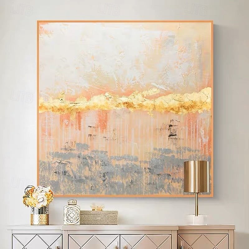 Handmade Hand Painted Abstract Yellow gold foil Oil Painting Wall Modern Abstract Gold and Pink Canvas gold Painting handmade abstract wall painting Home Decoration Decor Canvas Painting2