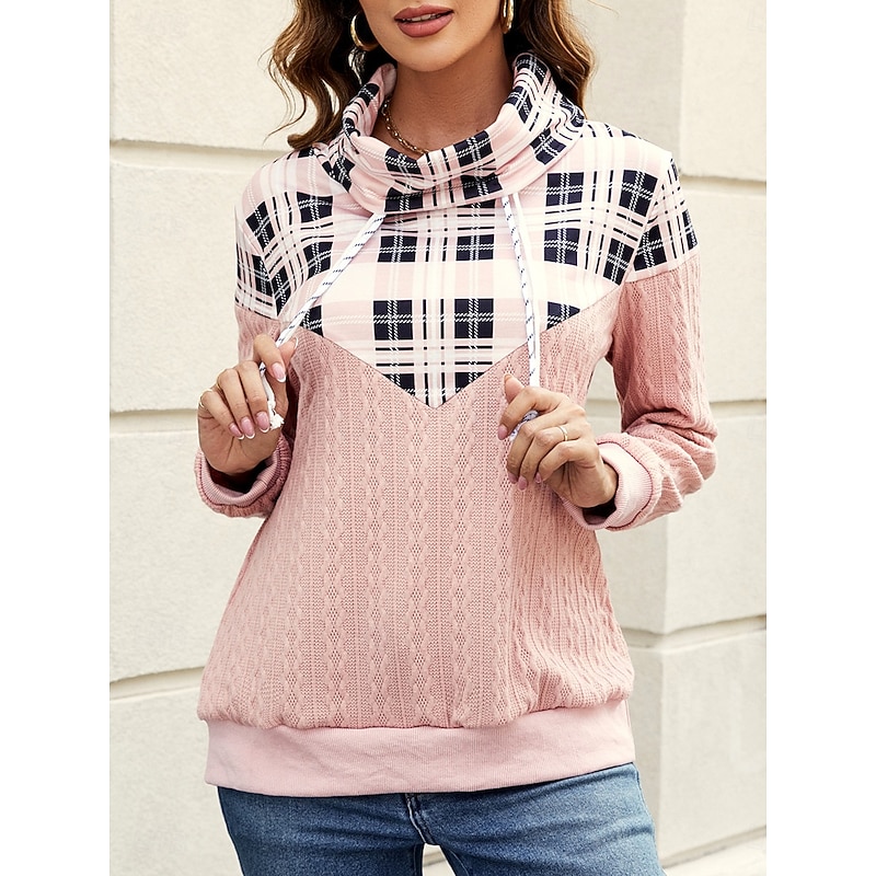 Women's Sweatshirt Casual Plaid Street Dailywear Pile Neck Print Long Sleeve Pink Green Gray Fall Winter3