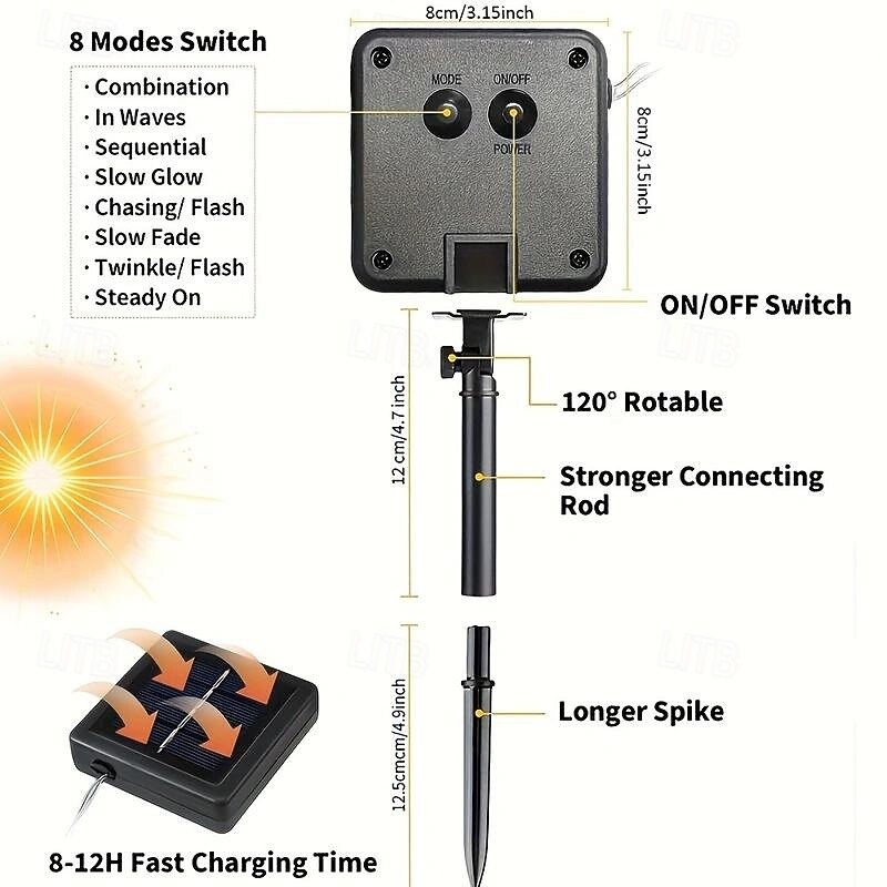 22M 200 Leds Outdoor waterproof solar tube light string, Christmas, New Year, holiday, wedding, courtyard fence, steps, balcony atmosphere decoration light string2