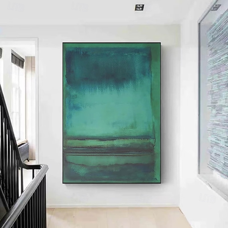 Handpainted Green Textured Painting Oversized 3D handmade Abstract Geometric Wall Art painting Large Minimalist black white textured Painting for Living Room bedroom Wall Decor Abstract Art - Main Image