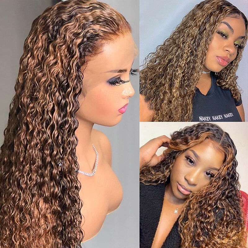 Human Hair 13x6 Lace Front 13x4 Lace Front Wig Free Part Brazilian Hair Deep Wave Water Wave Dark Brown Wig 130% 150% 180% Density with Baby Hair 100% Virgin Glueless Pre-Plucked For wigs for black