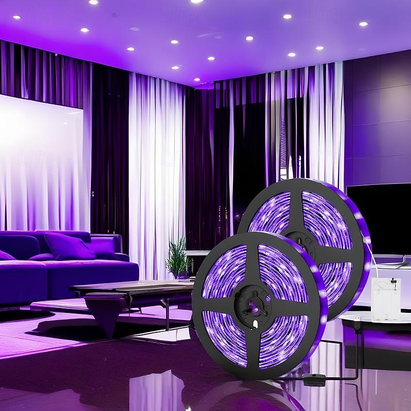 LED UV Black Light Strip, Purple Light with USB or Battery Powered SMD2835, 380-400NM UV Light for Fluorescent Dance, UV Body Coating, Non Waterproof Blacklight Lamp2