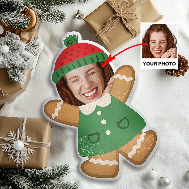 Irregular Christmas Cushions & Pillows Personalized Gift Photo Gingerbread Custom Gift Ideas in Various Sizes with Insert2