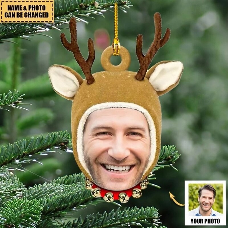 Personalized Photo Christmas Ornaments Lovely Reindeer Acrylic 2D Custom Christmas Tree Ornaments Xmas Decoration Hanging Pendant Gifts2