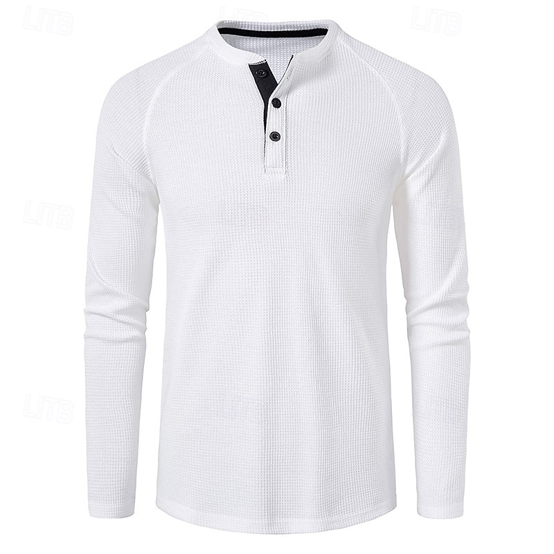 Men's T shirt Tee Waffle Henley Shirt Henley Shirt Tee Top Long Sleeve Shirt Plain Henley Street Vacation Long Sleeve Clothing Apparel Polyester Fashion Designer Basic2