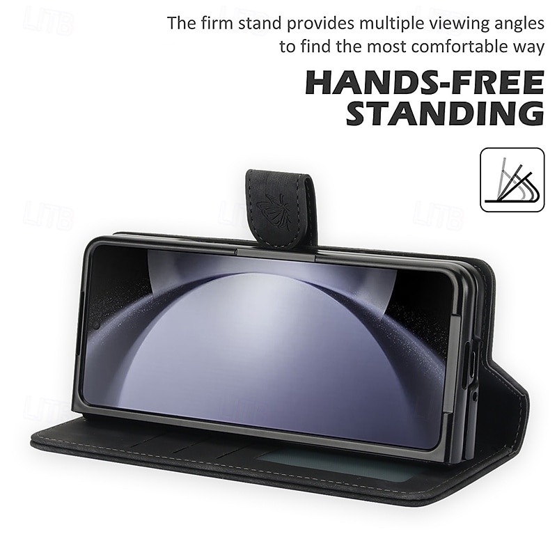 Phone Case For Z Fold 7 Z Fold 6 Z Fold 5 Z Fold 4 Z Fold 3 Back Cover with Stand Holder with Wrist Strap Card Slot Retro TPU PU Leather2