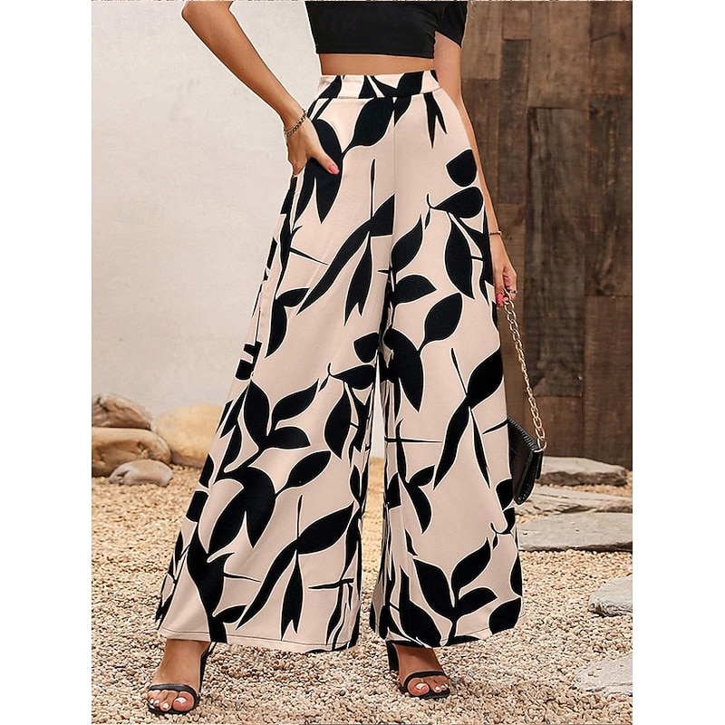 Women's Chinos Pants Trousers Fashion Streetwear Full Length High Waist Leaf Elastic Waistband Comfy Soft Comfortable Inelastic Outdoor Street Black Winter Autumn / Fall Loose Fit3