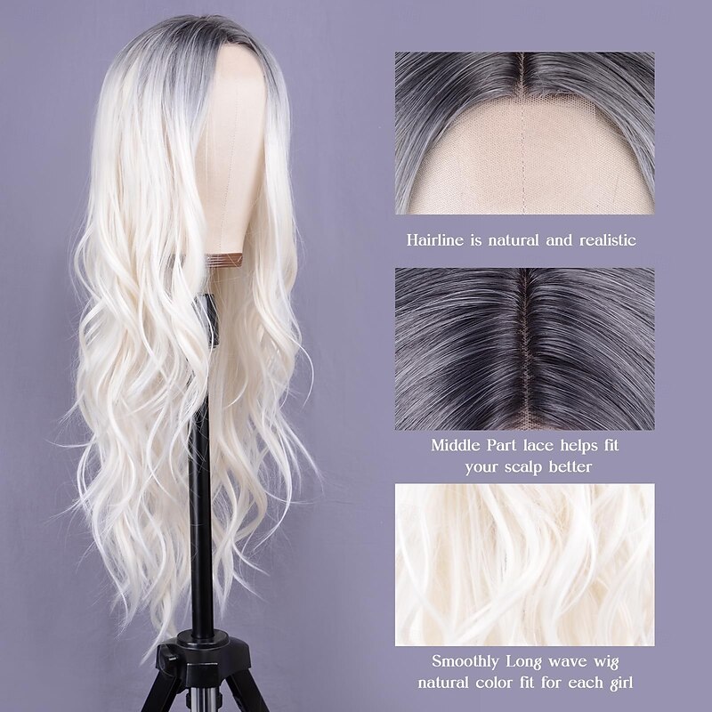 Long Wavy Wig for Women Middle Part Long Curly Wig Heat Resistant Synthetic Hair Looking Natural Fiber Wig for Daily Party Use Christmas Party Wigs2