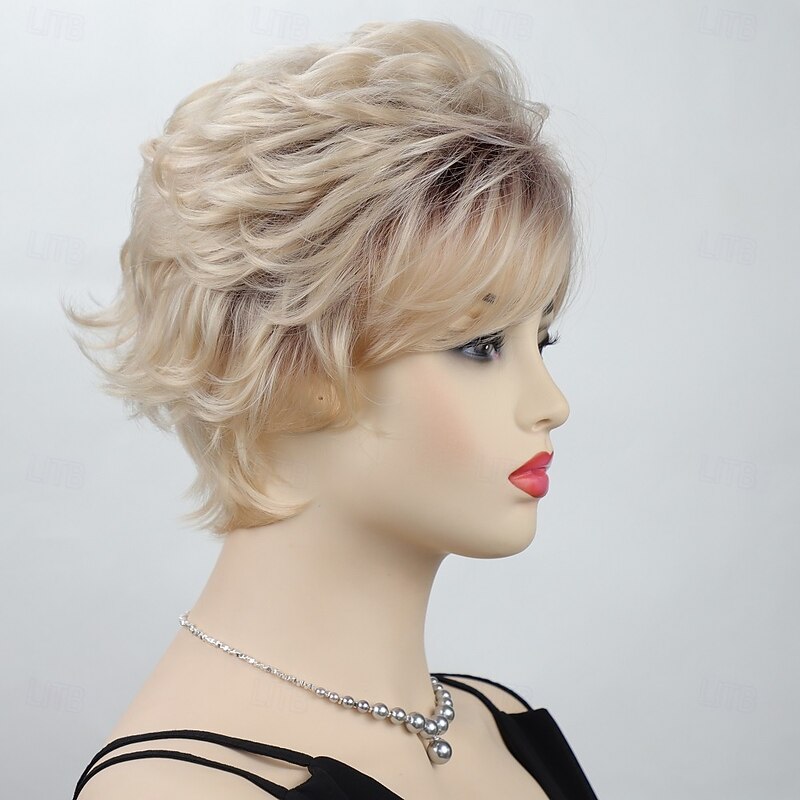 Short Blonde Curly Wigs for Old Lady Wavy Wig for Women Natural Hair Synthetic Wig for Costume Cosplay Daily Party4