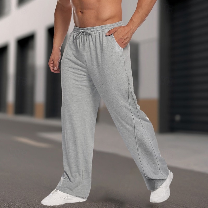 Men's Fleece Pants Sweatpants Joggers Trousers Straight Leg Sweatpants Pleated Drawstring Elastic Waist Plain Comfort Warm Full Length Outdoor Casual Daily Sports Fashion Black Grey