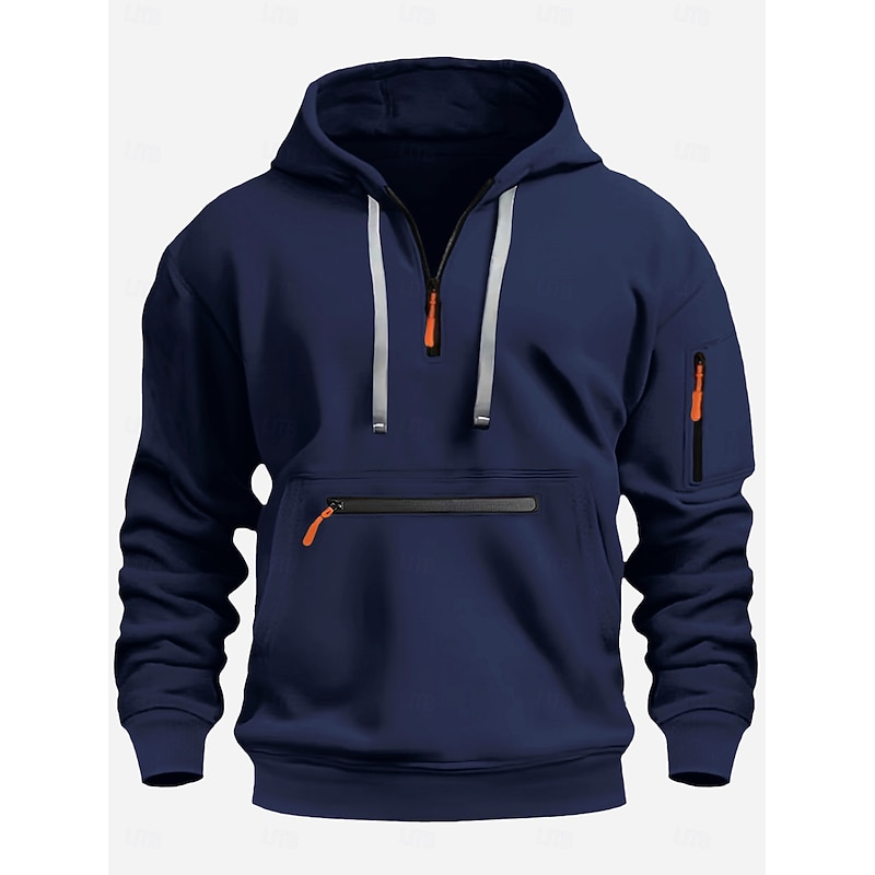 Men's Hoodie Zip Up Hoodies Tactical Hoodie Black Navy Blue Camel Light Grey Dark Gray Hooded Plain Pocket Half Zip Front Pocket Daily Holiday Going out Polyester Streetwear Casual Fall Winter4
