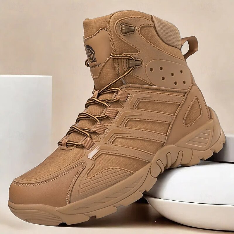 Men's Tan Outdoor Hiking Boots with Rugged Non-Slip Sole, Durable Construction, and Comfortable Fit for Outdoor Adventures2