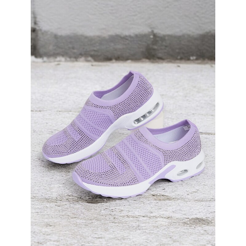 Women's Lightweight Purple Slip-On Sneakers with Rhinestone Detailing – Comfortable Air Cushion Sole for Walking and Casual Wear2