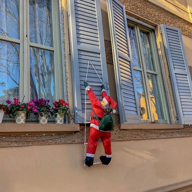 Christmas Climbing Santa Claus Ladder and Rope Hanging Ornament – Inflatable and Plush Santa for Christmas Tree, Hotel, and Mall Holiday Decorations2