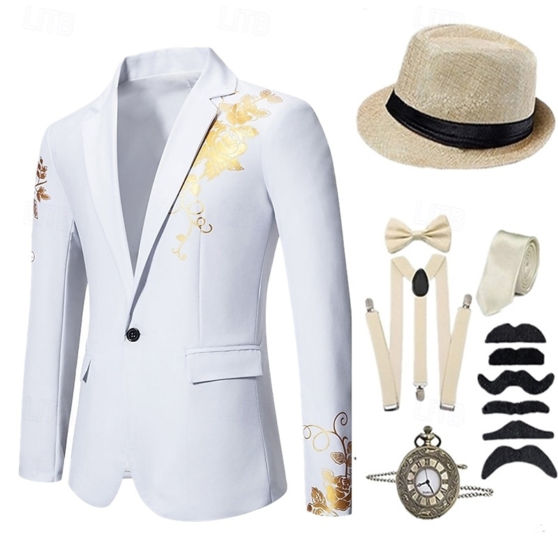 Retro Vintage Roaring 20s 1920s Outfits Waistcoat Accesories Set Gentleman Fancy Dress Men's Halloween Carnival New Year Party / Evening Masquerade New Year Eve Adults' Cravat Coat Vest All Seasons3