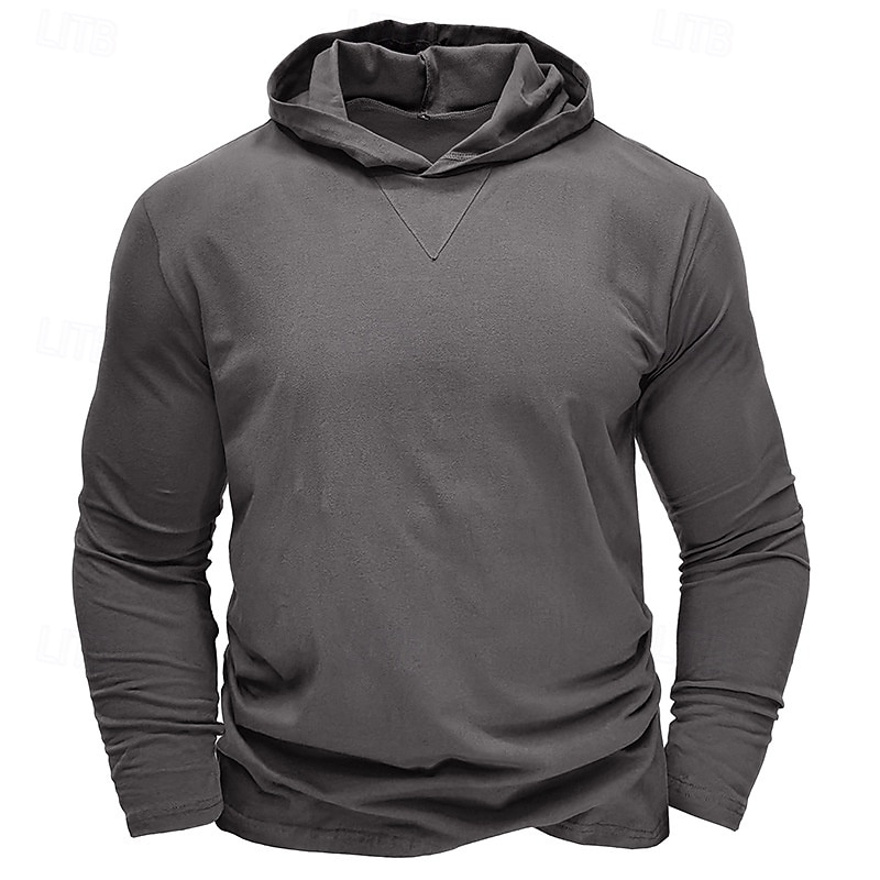 95% Cotton Men's T Shirt Tee Top Plain Hooded Vacation Street Long Sleeve Hooded Clothing Apparel Fashion Designer Basic Tee3