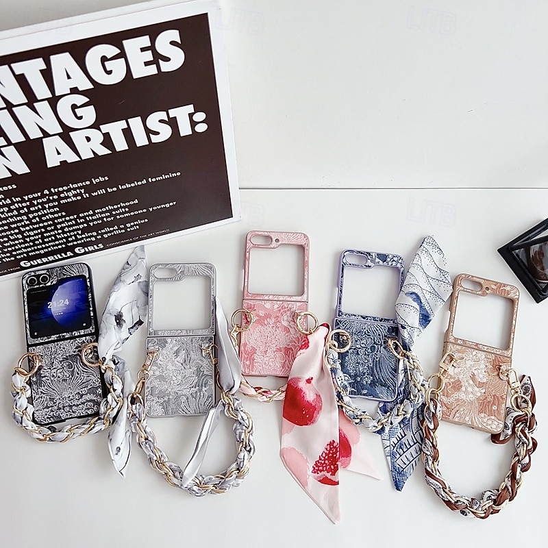 Phone Case For Samsung Galaxy Z Flip 7 Z Flip 6 Z Flip 5 Z Flip 4 Z Flip 3 Back Cover with Wrist Strap Shockproof Retro PC PU Leather