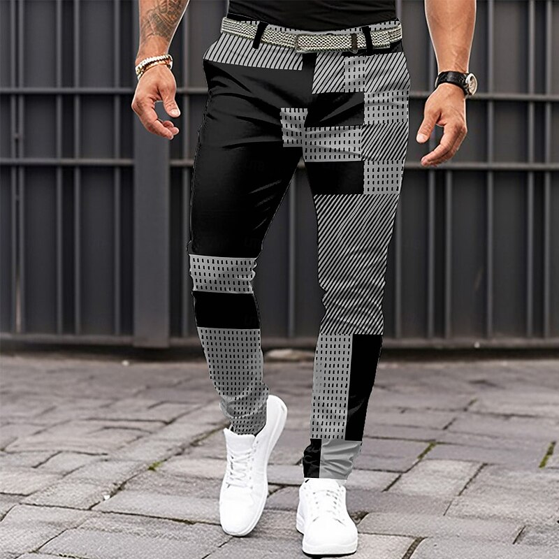 Men's Geometric Color Block Patchwork Dress Pants Mid Waist Business Casual Formal Dailywear Zipper Pocket Summer Spring Fall 3D Print Black Pink Blue2