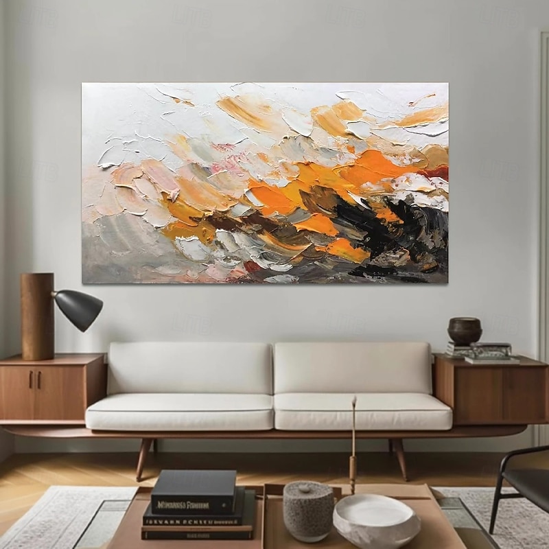 Abstract 3D texture oil painting hand painted orange pattle knife oil painting 3D texture oil painting white orange oil painting bedroom living room decor home gift chrismas gift painting2