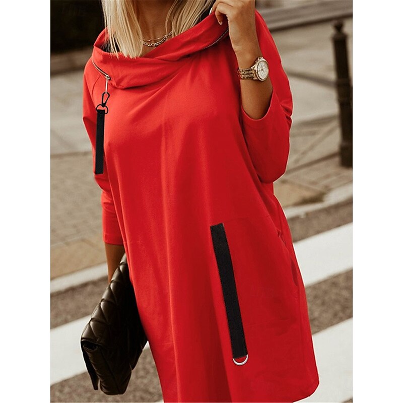 Women's Hoodie Sweatshirt Casual Plain Street Dailywear Hoodie Zipper Long Sleeve Black Red Army Green Fall Winter2