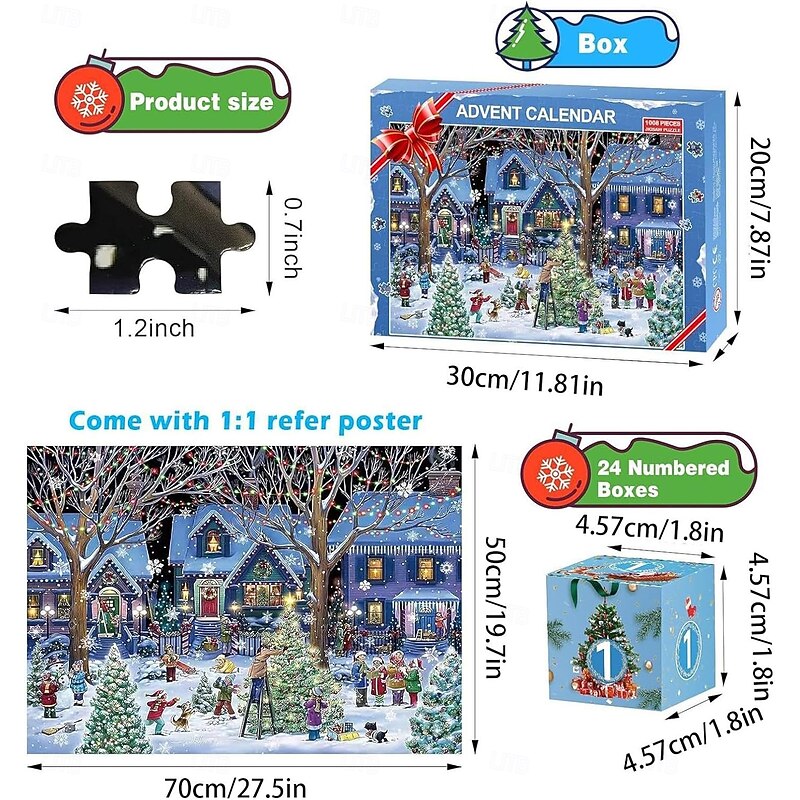Christmas Advent Calendar 2025 Jigsaw Puzzle Xmas 1008 Pieces Puzzle 24 Days Christmas Countdown Calendars for Kids Adults4