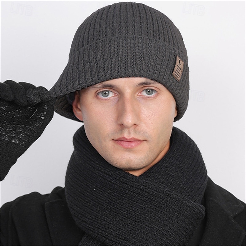 Men's Unisex Beanie Hat Winter Hats Beanies Skull Cap Knit Hat Black Dark Navy Polyester Knitted Cozy Daily Wear Going out Solid / Plain Color Warm3