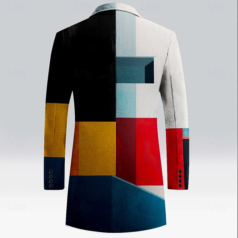 Men's Plaid Winter Coat Fleece Jacket Overcoat Thermal Comfortable Business Casual Formal Daily Wear 3D Print Buttons Front Pocket Winter Turndown Long Sleeve Yellow Red Multi Color2