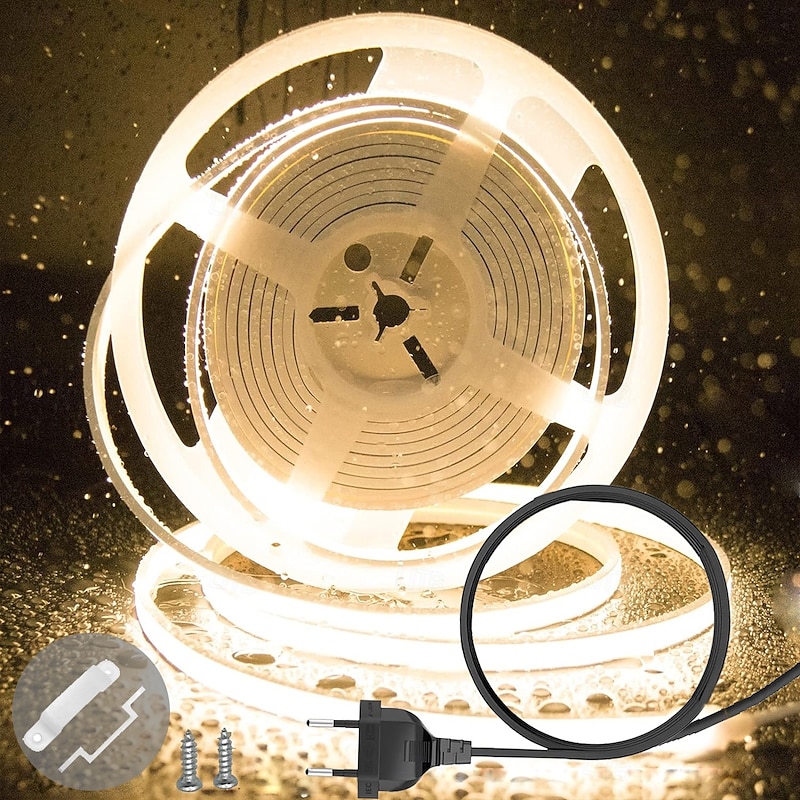 COB LED Light Strip 2-40M, IP65 Waterproof 240 LEDs/m, Super Bright Tape Strip Light for Bedroom, Kitchen, Outdoor Decor AC220V EU AU UK Plug2