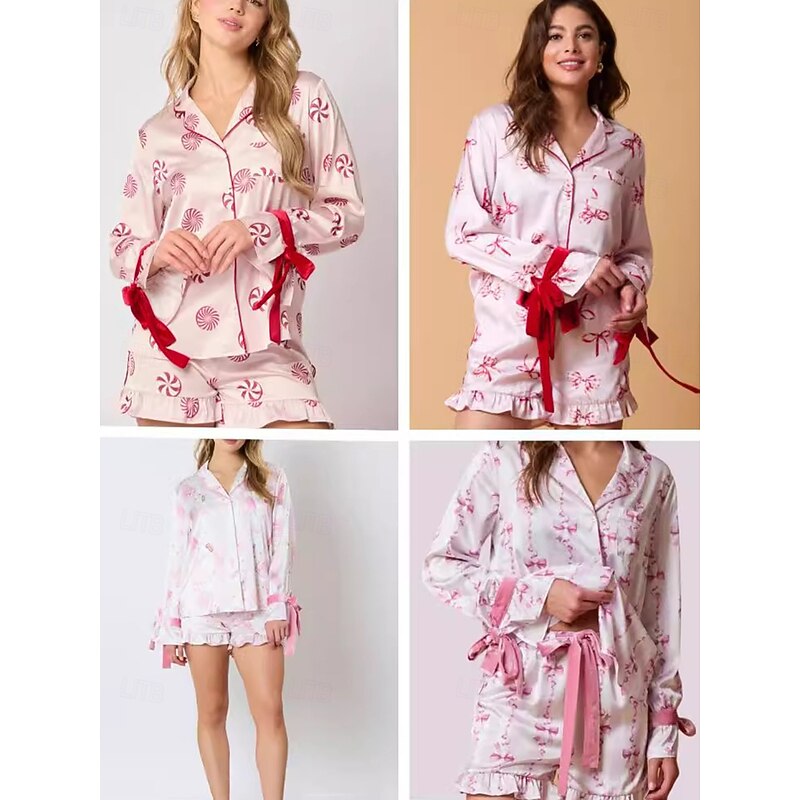 Santa Claus Sleepwear Christmas Pajamas Satin Pajama Women's Cosplay Costume Adults Christmas New Year Christmas Eve Christmas Party Top Pants