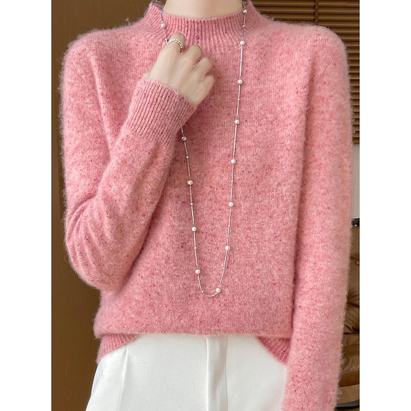 Women's Sweater Pullover Sweater Jumper Casual Soft Pure Color Ribbed Crew Neck Knitted Long Sleeve Regular Tops Knit Outdoor Daily Weekend Pink Beige Fall Winter 6