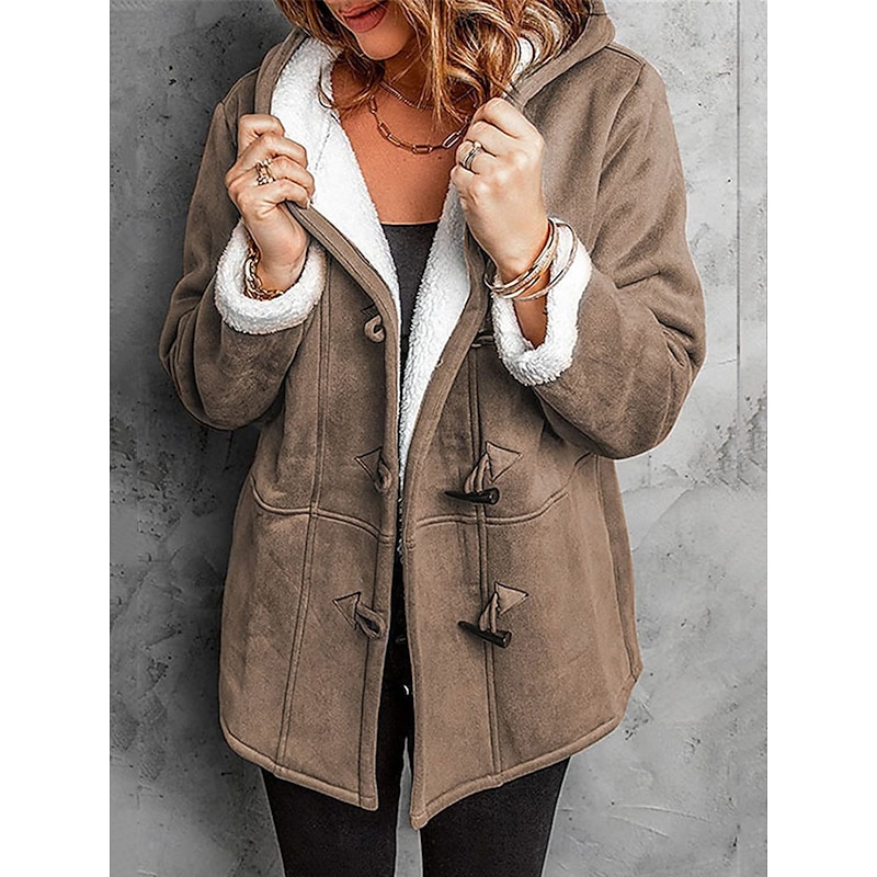 Women's Fleece Jacket Teddy Coat Hoodie Jacket Warm Breathable Zipper Pocket Fleece Lined Casual Plain Vacation Street Daily Wear Going out Zipper Regular Hoodie Regular Fit Long Sleeve Outerwear Red