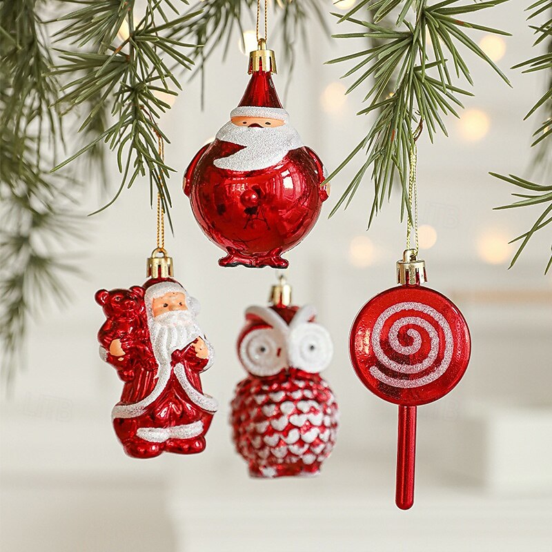 2pcs Christmas Ornaments Set: Red Mushroom, Car, Pinecone, Lollipop, and House Shaped Decorations, Unique Hanging Pendants for Holiday Décor3