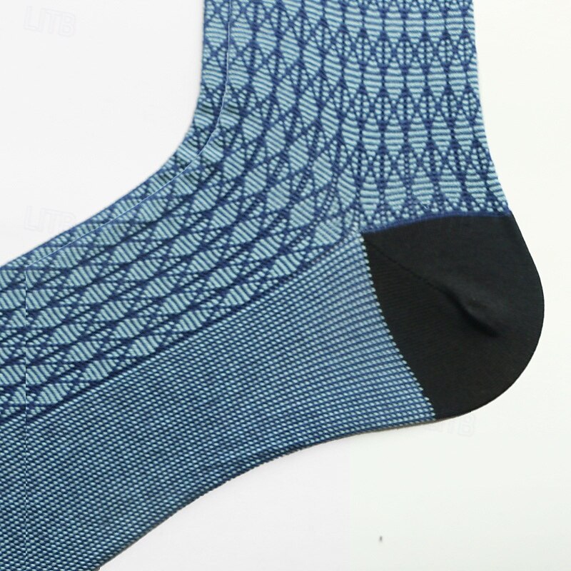 Men's 1 Pair Socks Blue Green Color Plaid Plaid Checkered Geometry Formal Wedding Anniversary Thin Spring &  Fall Knitwear Elegant4
