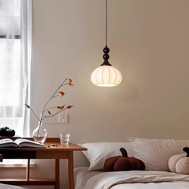 Mid-Century Modern Hanging Lamp Sink Pendant Light Wood Restaurant Living Room Chandeliers Fabric Lantern Internet Celebrity Creative Lighting Fixture 85-265V3