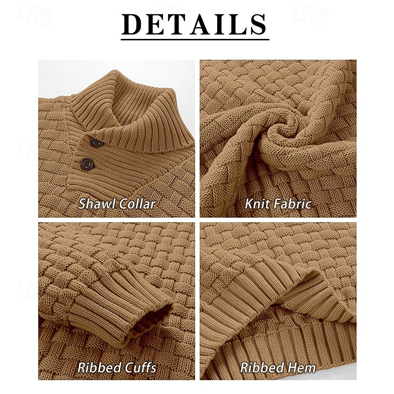 Men's Sweater Pullover Sweater Jumper Ribbed Knit Regular Knitted Slim Fit Plain Turtleneck Modern Contemporary Work Daily Wear Clothing Apparel Winter Spring &  Fall Black Blue S M L3